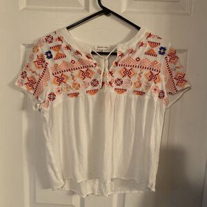 Current Terra Blouse Women’s Size Medium Embroidered Short Sleeve V Neck
